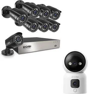 Gadpiparty ZOSI 3K Lite 8CH Home Security Camera System Outdoor Indoor, AI Human/Vehicle Detection, Night Vision, H.265+ 5MP Lite 8 CH CCTV DVR&C528D Plug-in 360° Views Pan/Tilt Home Security Baby/Pe