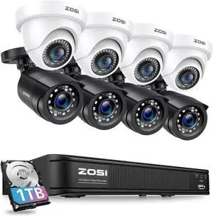 Gadpiparty ZOSI 1080p 8 Channel Home Security Camera System with AI Human Vehicle Detect, H.265+ 5MP DVR, 8 x 1080p CCTV Bullet Dome Camera Outdoor, Motion Alert Push, 80ft Night Vision, 90° View Ang