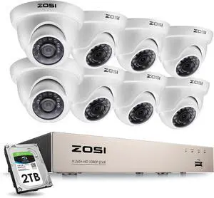 Gadpiparty ZOSI 8 Channel Full True 1080P HD-TVI DVR Recorder HDMI with 8X 1980TVL Surveillance Security Dome Camera System, 65feet Night Vision, IR Cut Built in -Quick Remote Access with 2 TB Hard D