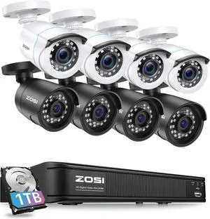 Gadpiparty ZOSI 5MP Lite Home Security Camera System with AI Human Vehicle Detection, 8CH H.265+ DVR, 8 x 1080p Surveillance Bullet CCTV Camera Outdoor, Night Vision, IP66 Weatherproof, Remote Access