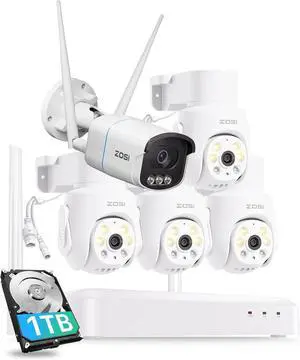 Gadpiparty ZOSI 8CH 3K Wi-Fi 6 Security Camera System with 4 x 5MP Pan Tilt Cameras & C186 4K 8MP WiFi Camera, Auto Tracking, Color Night Vision, AI Person/Vehicle Detect, 2-Way Audio, 1TB HDD, 24/7