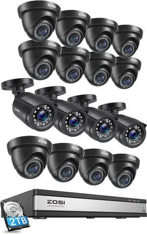 Gadpiparty ZOSI 16CH 1080P Home Security Camera System,H.265+ 16Channel 1080P CCTV DVR with 2TB Hard Drive for 24/7 Recording and 16 x 1080p Outdoor Surveillance Cameras,Night Vision,Motion Alerts,Re