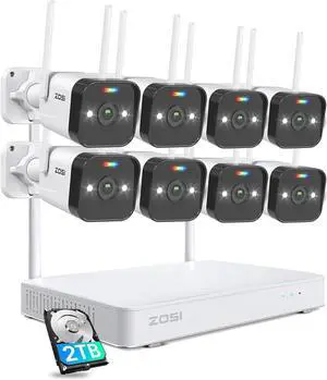 Gadpiparty ZOSI 2.5K Wireless Security Camera System,AI Human Detection,Night Vision,Spotlight & Sound Siren,8pcs 2.5K Outdoor Indoor IP Cameras,8CH 4MP WiFi Surveillance NVR with 2TB HDD for 24/7 Re