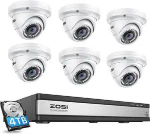 Gadpiparty ZOSI 16CH 4K PoE Home Security Camera System Outdoor with 4TB HDD,H.265+ 16 Channel 8MP NVR Recorder,6pcs Wired 5MP PoE IP Dome Cameras,Night Vision,Motion Detection,Remote Access,for 24/7