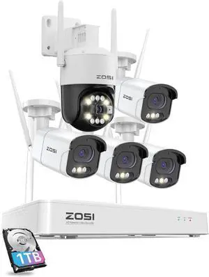 Gadpiparty ZOSI 8CH 4MP QHD 2.5K WiFi Security System with 4 x 4MP Outdoor Cameras & C296 4K 8MP PT Plug-in Camera, True Full Color Night Vision, AI Person/Vehicle Detect, 2-Way Audio, Siren Alert, 1