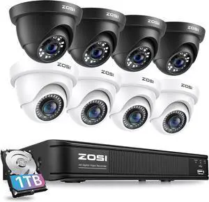 Gadpiparty ZOSI H.265+ 1080p Home Security Camera System Outdoor, 5MP Lite 8 Channel CCTV DVR Recorder with Hard Drive 1TB and 8 x 1080p Surveillance Dome Camera with 80ft Night Vision, Motion Detect