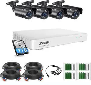 Gadpiparty ZOSI 1080P 8 Channel Security Camera System with 1TB HDD,H.265+ 3K Lite 8CH Security DVR Recorder with 4pcs 1920TVL 1080P Security Camera 3.6mm Lens 2.0MP CCTV Camera,Motion Alert,Remote A