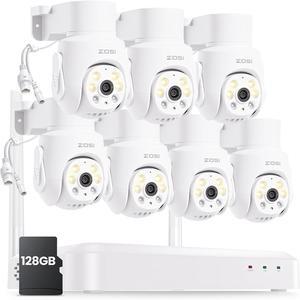 Gadpiparty ZOSI 8 Channel 3K Wi-Fi 6 Security Camera System with 128G SD Memory Card for 24/7 Record, 7 x 5MP Pan Tilt WiFi Camera with Auto Tracking, Color Night Vision, Plug-in, AI Person Detect, 2