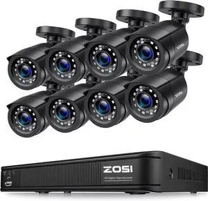 Gadpiparty ZOSI 1080p Home Security Camera System Outdoor, H.265+ 5MP Lite 8CH DVR with AI Human Vehicle Detect, 8 x 1080p Weatherproof Surveillance Bullet Camera, 80ft Night Vision, Remote Access, N