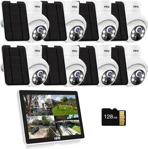 Gadpiparty Solar Security Camera System Outdoor with 10in LCD Monitor,4-Cam Kit Wireless+2 Solar Cameras, 4MP Battery Powered Cameras for Home Security with 128GB,PIR Detection,360° View, No Subscrip