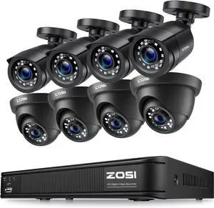 Gadpiparty ZOSI 1080P H.265+ Home Security Camera System, 5MP Lite 8 Channel Surveillance DVR with AI Human Vehicle Detection, 8 x 1080p Weatherproof CCTV Bullet Dome Camera Outdoor Indoor, Remote Ac