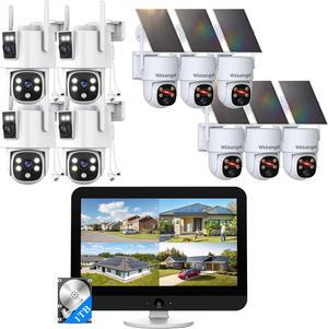 Gadpiparty Wireless Outdoor Security Camera System, Wkkengd Dual Lens Dual Screen Auto Tracking 10 Home Surveillance Camera Set 12.5" Monitor 1TB 10CH NVR Color Night Vision 2 Way Audio Wi-Fi 6 Alexa