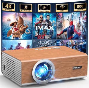 [Electric Focus/Auto 6D Keystone] FUDONI Projector with WiFi6 and Bluetooth5.4, 800ANSI Native 1080P Portable Outdoor Movie Projector, Smart Home Proyector 4K Support for HDMI/USB/iOS/Android/TV Stick