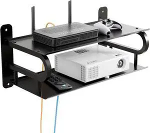 Gadpiparty 16" X 10" Floating Projector Shelf for Wall, WiFi Router Shelf with Cable Hole for TV Components|DVD Players|Games Consoles, Projector Wall Mount Shelf for Living Room,Bedroom,Office-Black