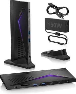 PORTTA 14 in 1 Displaylink Docking Station Triple Monitor 4K 60Hz with 150W Power Adapter, HDMI x3, USB x6, Ethernet, SD/TF, 100W PD, Audio/Mic, Compatible with MacOS/Windows SST/MST, Driver Required
