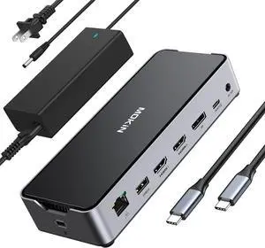 8K USB C Laptop Docking Station,Docking Station 3 Monitors with 1*HDMI, 2*DisplayPort,15 in 1 USB C Dock for Dual/Triple Monitors,6 *USB Ports,100W PD,Ethernet,SD&TF,Audio,for Dell/HP/MacBook/Lenovo