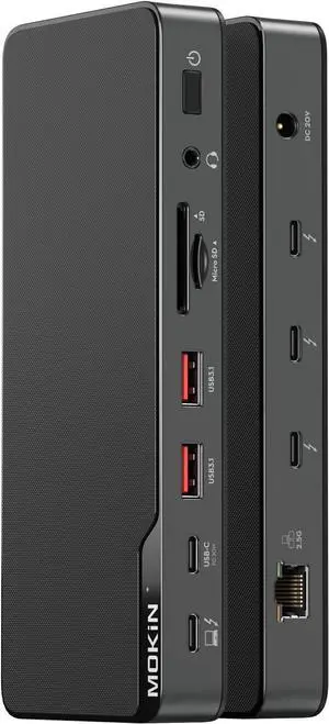 MOKiN Thunderbolt 4 Dock with 85W Charging, Laptops Docking Station Dual Monitor for MacBook, 3X TB4 Ports 40Gb/s, USB-A/C, 2.5GbE Ethernet, Audio,SD