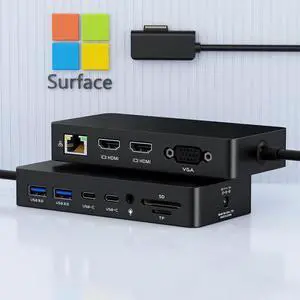 12 in 1 Microsoft Surface Dock Triple Displays Dual HDMI+VGA with Power Adapter,Surface pro Docking Station for Microsoft Surface Pro 11/10/9/8/X/7/6/5/4, Surface Laptop Go/7/6/5/4/3/2/1,Surface Book