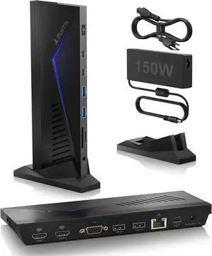 PORTTA 14 in 1 Docking Station Dual Monitor up to 4K 30 w/ 150W Power Adapter, HDMI x2, USB x6, VGA, RJ45, SD/TF, 100W PD, Audio/Mic, Compatible with macOS/Windows SST/MST, Driver Required