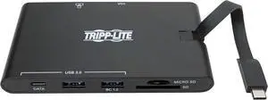 Tripp Lite USB-C Docking Station Hub, 4K @ 30 Hz HDMI, VGA, Gigabit Ethernet Port, 100W PD Charging, USB 3.2 Gen 1, Memory Card Slot, Thunderbolt 3 Compatible, Black, 3-Year Warranty (U442-DOCK3-B)