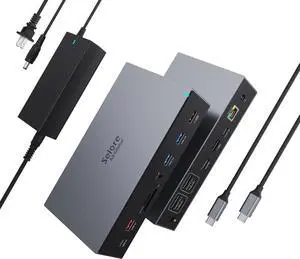 Selore&S-Global Displaylink Docking Station 3 Monitors for MacBook M1/M2/M3/Windows, Dual Triple Display Link USB C Dock with 3 HDMI, 2 DP, DC Power, USB A&C, EthernetDC Power for Dell/HP/Lenovo