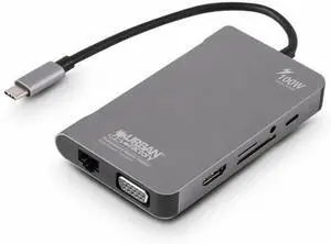 USB C Hub by Urban Factory Hubee Plus 100watt, Docking Station, Dual Monitor HDMI for Notebook/Laptop/Windows/MAC/iOS, Multiport Adapter, 4K HDMI, VGA, RJ45, USB3.0, 100W PD