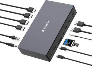 Verbatim USB-C Pro Docking Station, 17-in-1 Hub, Multiport Adapter to HDMI 4K and 8K, USB-A and USB-C, PD 100W, AUX, Card Reader, for Mac/Windows Laptop etc