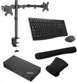 Lenovo ThinkPad Universal Smart USB-C Dock 96W 4K, HDMI, USB-C, DisplayPort, Bundled with Desk Mount Dual Monitor Stand, MK270 Wireless Keyboard & Mouse, Gel Mouse & Wrist Pad Lenovo ThinkPad Universal Smart USB-C Dock 96W 4K, HDMI, USB-C, DisplayPort, Bundled with Desk Mount Dual Monitor Stand, MK270 Wireless Keyboard & Mouse, Gel Mouse & Wrist Pad