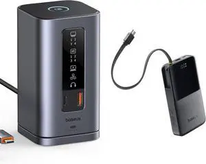 Baseus Docking Station Spacemate(Win) 11 in 1&Baseus 22.5W PD Fast Charging 10000mAh Power Bank Built-in Braided USB C Cable