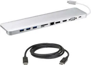 ATEN UH3234 Docking Station USB-C Input to HDMI or DisplayPort, White, 4K Single or 1080P 2 Monitors, 10 Devices with 2m DisplayPort rev.1.4 Cable 2L-7D02DP Bundle