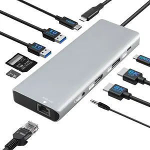 10-in-1 USB C Docking Station, 140W PD3.1, 8K HDMI 2.1, DP1.4, 2.5G Ethernet, USB 3.2 10Gbps, SD/TF, Audio Jack, Dual 4K@60Hz Display Hub for MacBook, Windows, Steam Deck, Switch (UC-U4) 10-in-1 USB C Docking Station, 140W PD3.1, 8K HDMI 2.1, DP1.4, 2.5G Ethernet, USB 3.2 10Gbps, SD/TF, Audio Jack, Dual 4K@60Hz Display Hub for MacBook, Windows, Steam Deck, Switch (UC-U4)