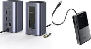 Baseus Docking Station Dual Monitor&Baseus 22.5W PD Fast Charging 10000mAh Power Bank Built-in Braided USB C Cable