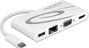 Docking Station USB C 3.1 HDMI 4K + VGA + LAN + USB Adapter White