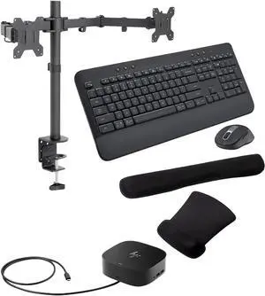 HP G5 Mulitport Dock 100W, Three 4K Displays Supported for Business, DisplayPort and USB Hub Bundled with Desk Mount Dual Monitor Stand, MK650 Wireless Keyboard/Mouse Set and Gel Pads HP G5 Mulitport Dock 100W, Three 4K Displays Supported for Business, DisplayPort and USB Hub Bundled with Desk Mount Dual Monitor Stand, MK650 Wireless Keyboard/Mouse Set and Gel Pads
