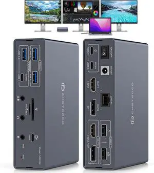 TJCXELE Displaylink Docking Station 4K Triple Monitors for MacBook M1 M2 M3 M4/Windows, 19-in-1 USB3.0 USBC Laptop Dock 3 Monitors with 2HDMI&2DP,PD 100W/10G USB/Ethernet/Card Readers/Audio