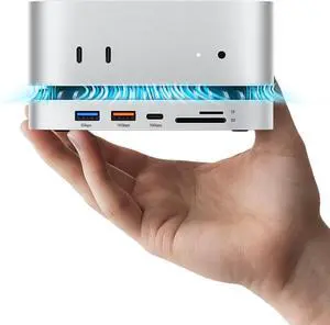 MOVE SPEED Mac mini M4 Dock Enclosure, 10 in 1 Aluminum Stand Hub, 10Gbps USB-C/A, 4K60Hz HDMI, SD/TF Reader, Space-Saving Vertical Design