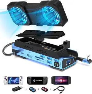 Legion Go/ROG Ally/Steam Deck Dock - 14-in-1 Docking Station Dismantling Dual Cool Fans Steam, M.2 NVMe Enclosure,4K@60Hz,4 USB Ports,100W PD Charging, Gigabit Ethernet Fit for Steam Deck
