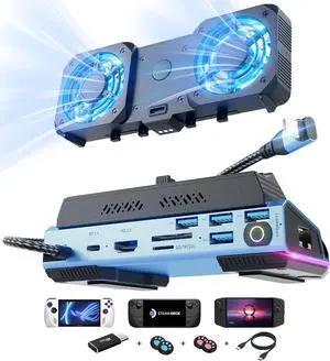 Steam Deck OLED&ROG Ally X&Legion GO - 13-in-1 Docking Station Dismantling Dual Cool Fans Steam, 4K@60Hz, 4 USB Ports, 100W PD Charging, Gigabit Ethernet Fit for Steam Deck
