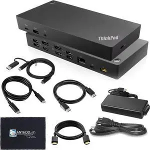 40AF0135US Thinkpad Docking Station Dual Monitor Bundle - Docking Station USB C with USB-A + USB Type-A Adapter + HDMI Cable + DisplayPort Cable + USB-C Cable + Microfiber Cloth (New)