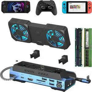 10-in-1 Type-c Game Docking Station for steam Deck/ROG Ally/Switch M.2 PCie nvme Hard Disk Box,USB C HUB 4K60HZ, 100w 10Gbps,Dual Fan Cooling,USB3.0 Card Reader,1000Mbps