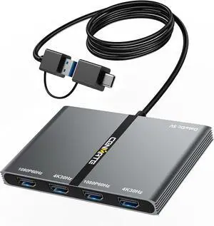 USB A/C 3.0 to 4xHDMI Adapter Support Mirror/Extend Mode Compatible with Mac/Win,5-in-1 USB C Docking Station(4K30Hz x2+1080P60Hz x2+Type C 3.0), 4 Monitor Docking Station with 4 HDMI