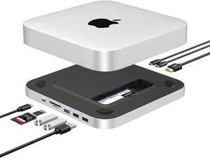 Mac Mini Hub & Stand with SSD Enclosure for NVME/SATA M.2, Mac Mini Dock with 4K HDMI,USB C 10Gbps USB A/C Port, TF/SD Card Reader for Mac Mini M1/ M2 and Mac Studio | Accessories