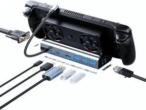 Docking Staion for Steam Deck,11 in 1 Double Fan Steam Deck Dock. VGA prot,1000Mbps Ethernet, PD100W Charging,HDMI 2.0 and DP 4K@60Hz.3 USB 3.0 and 3 USB 2.0 Port. Slot Steam Deck Dock.