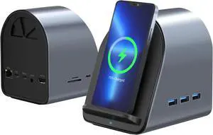 10-in-1 USB-C Multifunction Docking Station Wireless Charging USB3.0 Ports PD100W Fast Charging 4K HDMI SD/TF Card Reader Fit for Windows Mac Android iPad