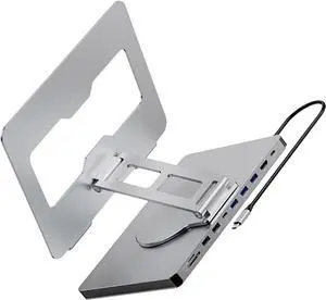 10 in 1 Laptop Docking Station with 360 Degree Rotating Base Stand for Efficient Office Use and Device Connection Holder