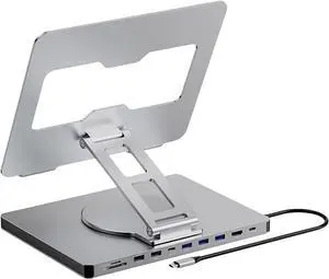 10 in 1 Laptop Docking Station with 360 Degree Rotating Base Stand for Efficient Office Use and Device Connection Holder