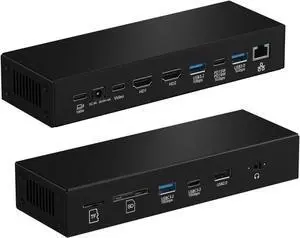 Laptop Docking Station, 15-in-1 USBC Docking Station, Triple Display with 2 x 4K HDMI and 1 x USB-C Video Port, 100W Charging for Laptop, 10 Gbps USB-C and 5 Gbps USB-A Data, Ethernet, SD