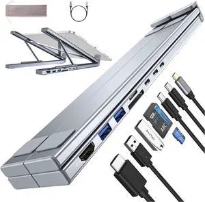 8-in-1 USB-C Laptop Stand, 2025 Upgrade 8 in 1 Laptop Stand with Docking Station, Universal USB C Hub with 4k Hdmi, 2 USB 3.0, SD Card Slots, Pd Input, for Laptops, Plug and Play (8 in 1)