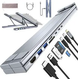 8-in-1 USB-C Laptop Stand, 2025 New Upgraded Laptop Stand Docking Station, 4K HDMI Output, Ergonomic Elevation with 8 Essential Ports, 5Gbps USB-A & USB-C Ports (5 in 1)