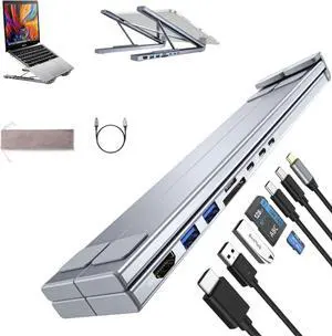 Civilized 8-in-1 USB-C Laptop Stand, Miraclew Adjustable USB C Laptop Docking Station Stand, with 4k Hdmi, 2 USB 3.0, Pd 100w, Type C Hubs Adapter, Universal for Home, Office and CaféS (aa)